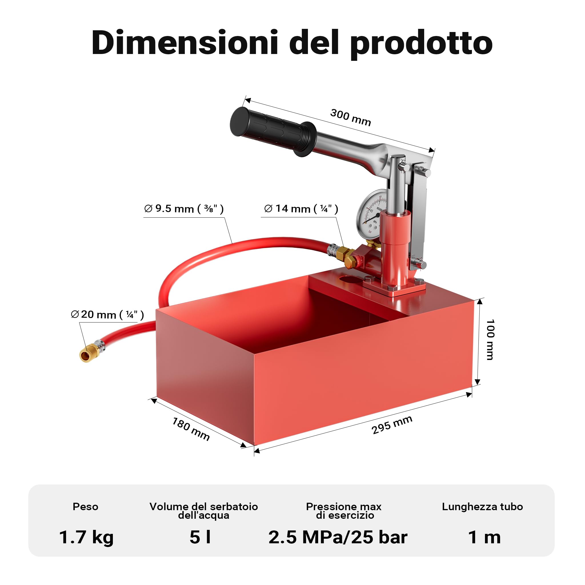 Pompa di riempimento e collaudo 25 bar per impianto solare riscaldamento acqua
