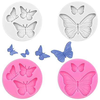 4 Pcs Butterfly Silicone Molds Mini Butterfly Fondant Mold Cute Soap Epoxy Resin Mold Sugarcraft Candy Chocolate Molds for Sugarcraft Cake Decorating