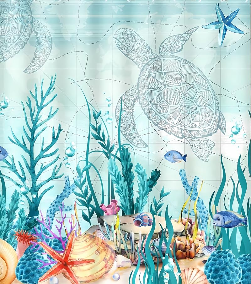DZmaimo Sea Turtle Shower Curtain Nautical Shower Curtain with 12 Hooks, Ocean Beach Bathroom Curtain Shower Curtains for Bathroom Decor 60x72"(W*H)