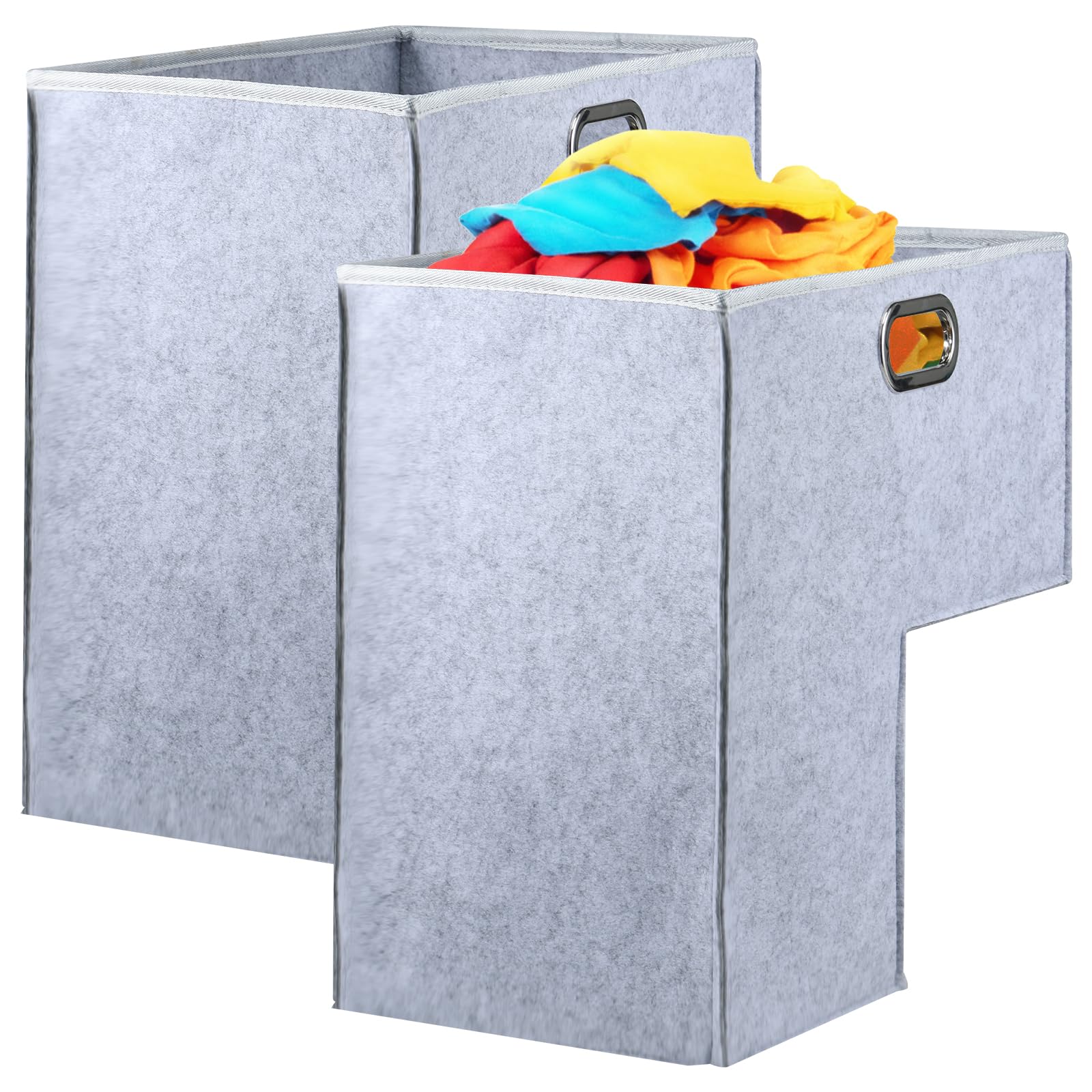 NIHUIFDPY 2Pcs Foldable Stair Basket Organiser, Large Step Tidy Storage Basket with Handle, Lightweight Ladder Staircase Baskets for Laundry, Toys, Home Decor,42x42x25.5cm (Light grey)