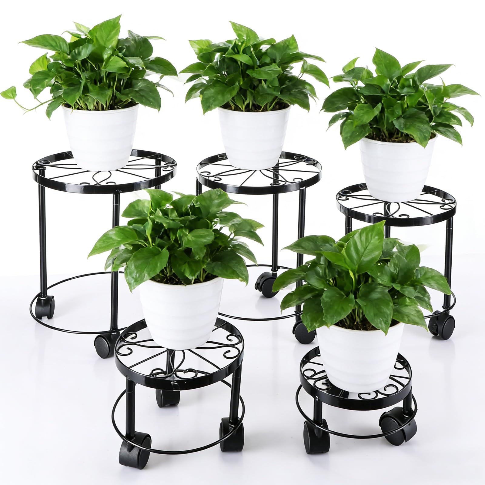 Photo 1 of Otoolling 5 Pack Metal Plant Stand with Wheels for Indoor Outdoor Plants Rolling Plant Stands Flower Pot Stand on Wheels Heavy Duty Plants Pot Risers Decoration for Planter Supports Home(5 Sizes )