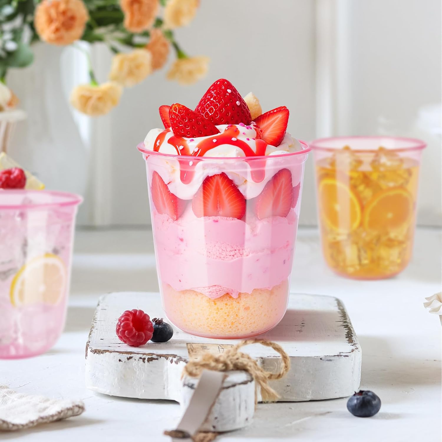 60 Pcs Disposable Stemless Clear Glasses 12 oz NATURAL Arc Crystal Plastic wine glasses Clear Classic Pet Cup for Meeting Weddings Birthdays Cocktail Christmas Party Supplies(Pink) - Image 6