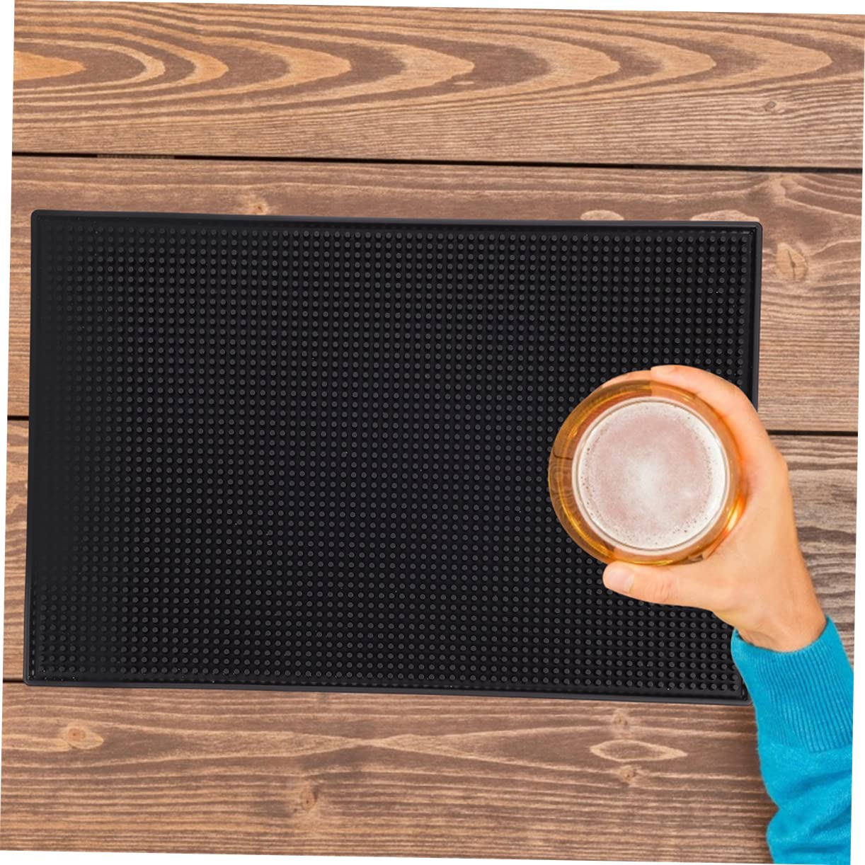 Tappetino Bar Antiscivolo in Pvc Nero Rettangolare Ispessito | Superficie ad Alto Attrito, Lavabile e Resistente al Calore, per Bar e Cucina