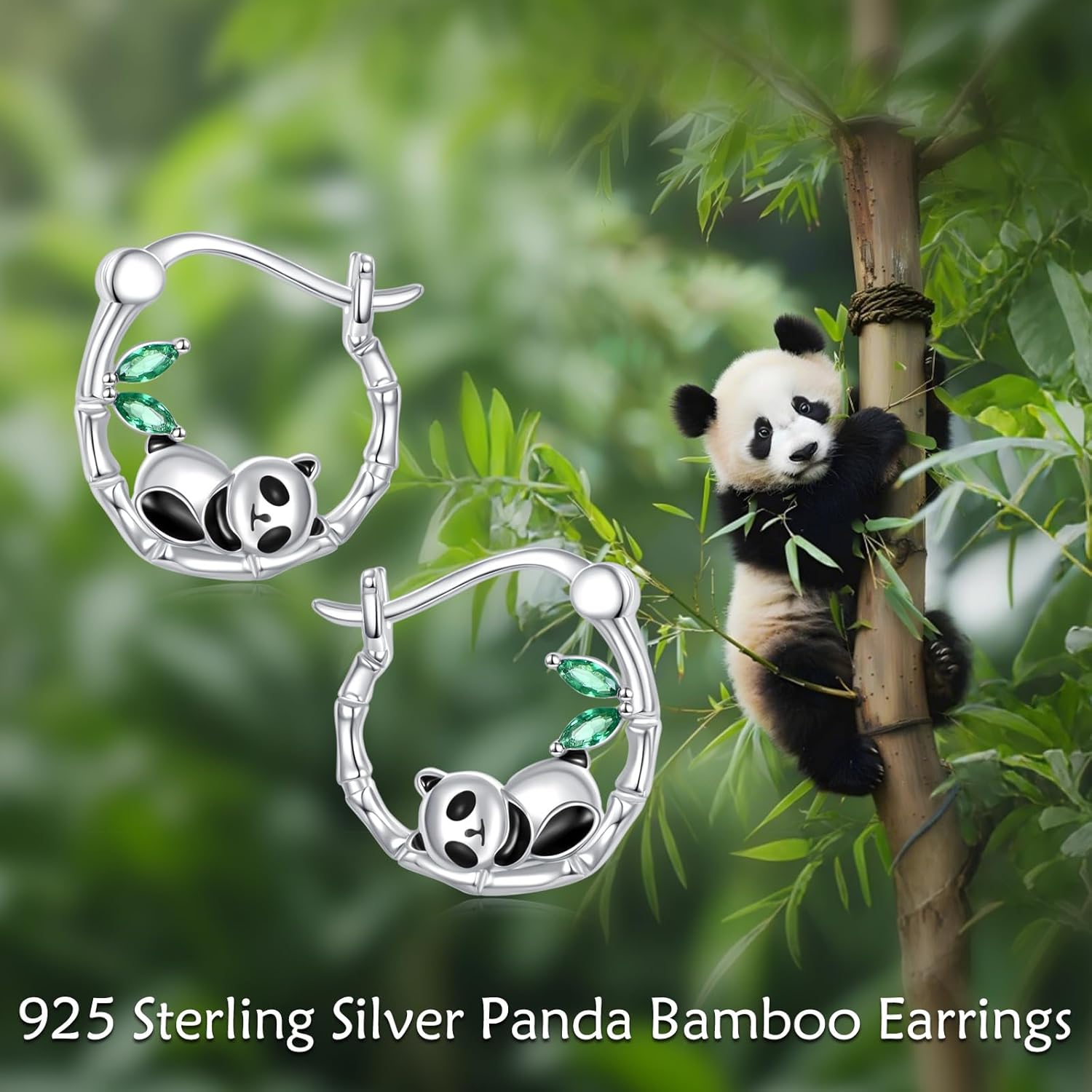 Panda Hoop Earrings Sterling Silver Bamboo Dangle Drop Earrings Cute Panda Jewelry Gifts for Women - Image 6