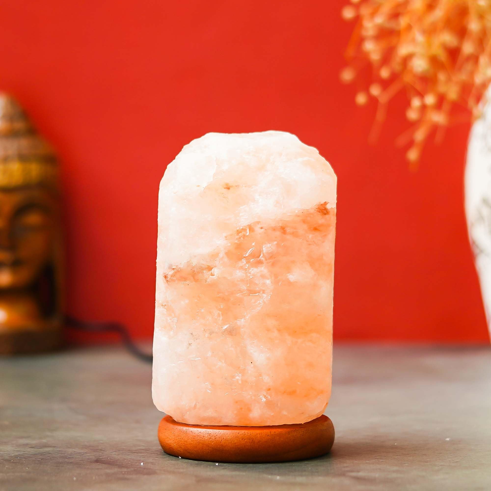 eCraftIndia Decorative Himalayan Rock Salt Lamp with Wooden Base - Table Lamp for Positive Energy, Healing, Vastu & Home Decoration - Gift for Diwali, Christmas, Birthdays, Housewarming, New Year