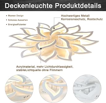 LED ceiling light dimmable, living room lamp with remote control color change, bedroom ceiling lamp modern ceiling lighting ceiling lighting chandelier lamp, dimming 18 heads / Ø120cm / 47.2in [Energy Class E]