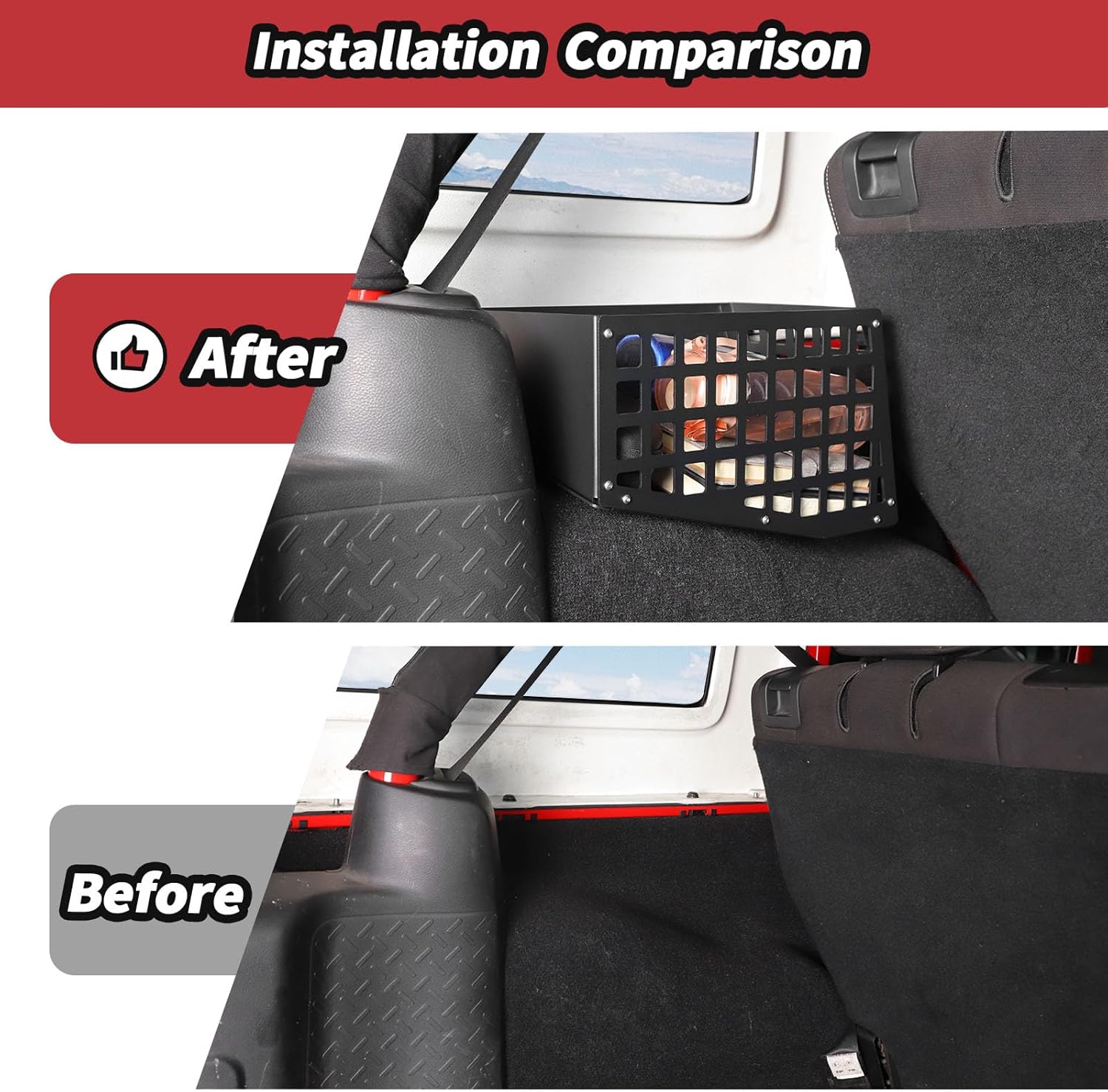 JeCar Aluminum Alloy Trunk Wheel Weel Molle Storage Organizer for 2007-2017Jeep Wrangler JK JKU (Driver Side)