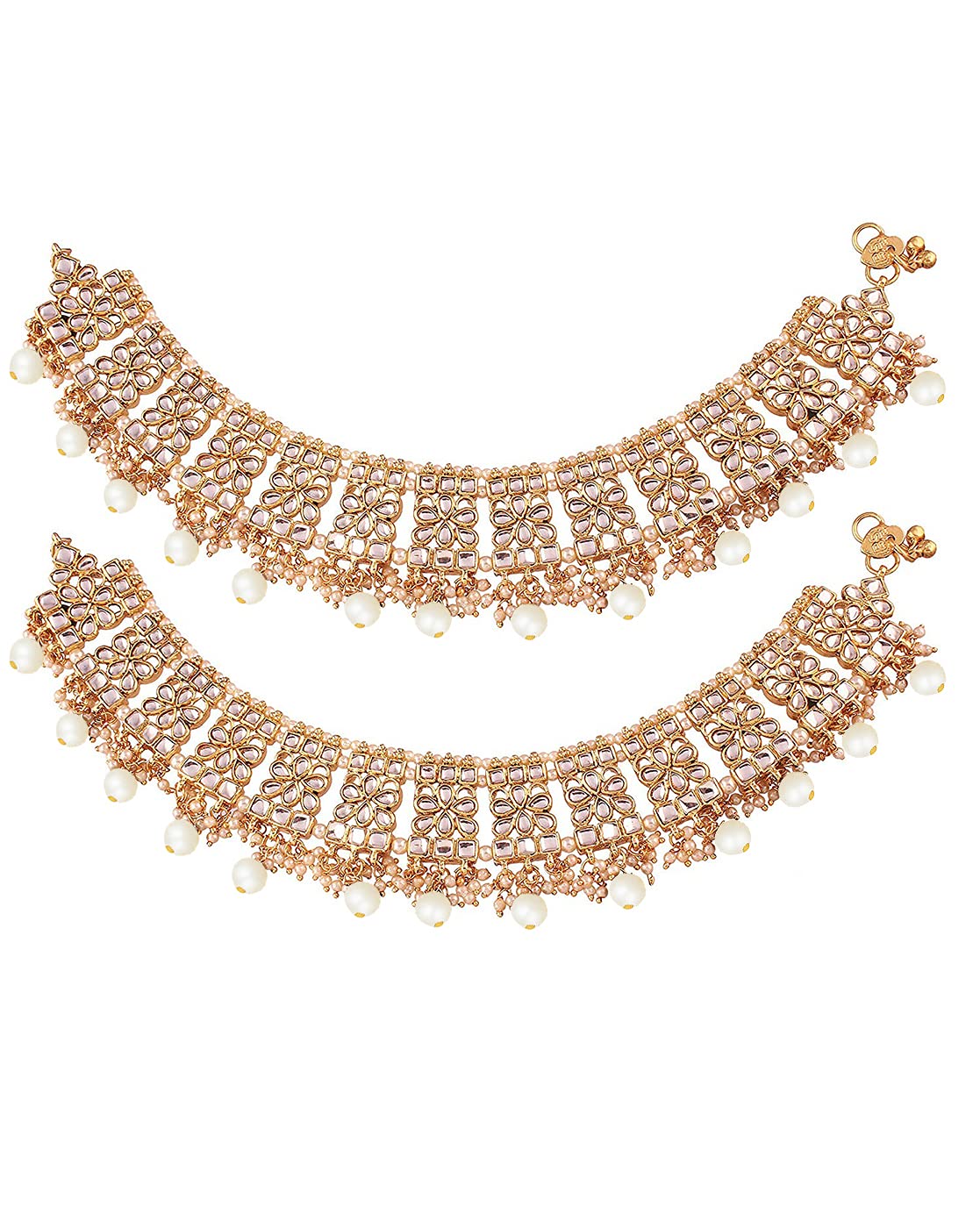 peora Gold Plated Bridal Kundan Pearl Anklet Payal Ethnic Indian Traditional Jewellery for Women-picture-49