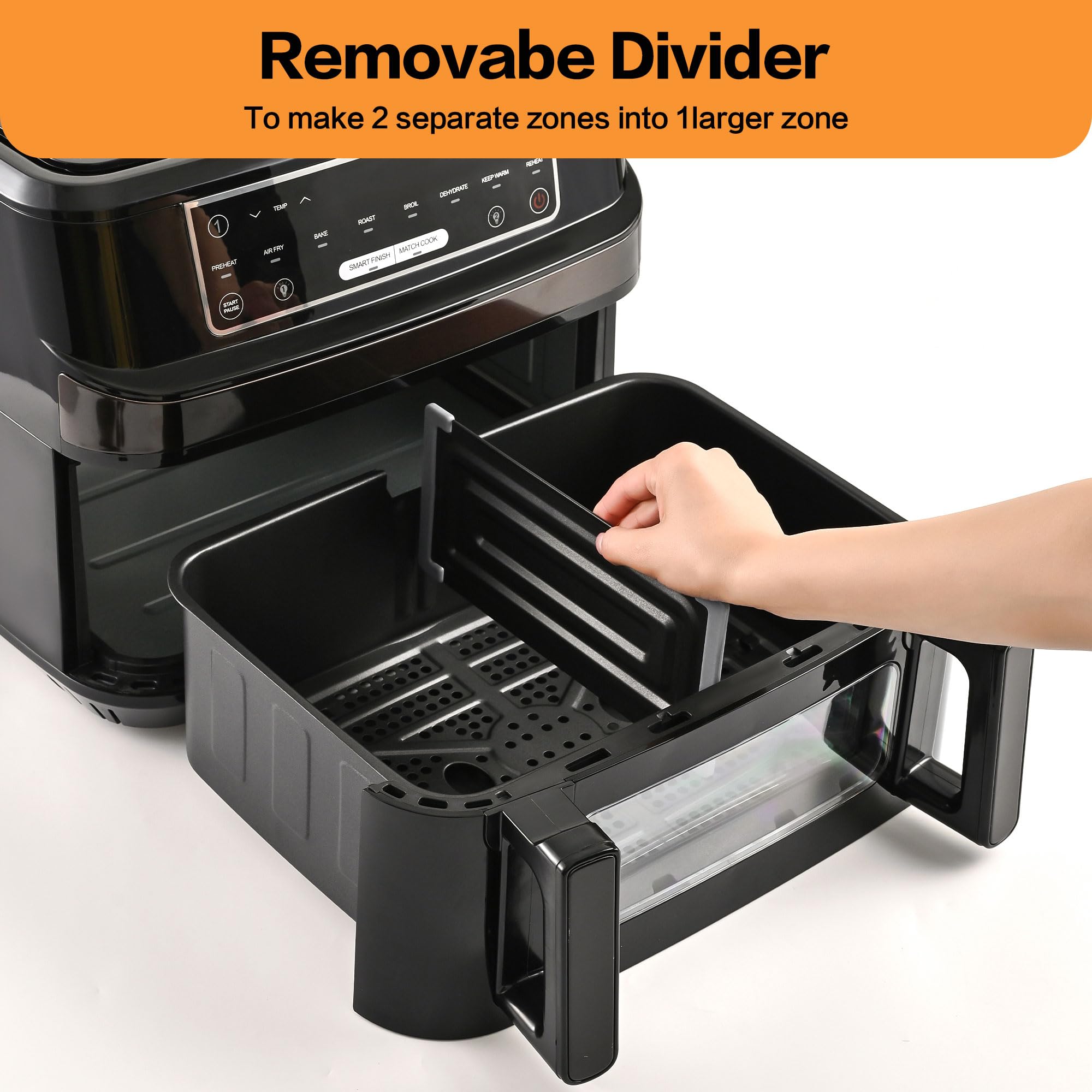 Friggitrice ad Aria 12L con Camere Singole e Doppie Regolabili, Emphsism XXL Airfryer con Finestra, Friggitrice Senza Olio, 8 Modi, Pannello Touch