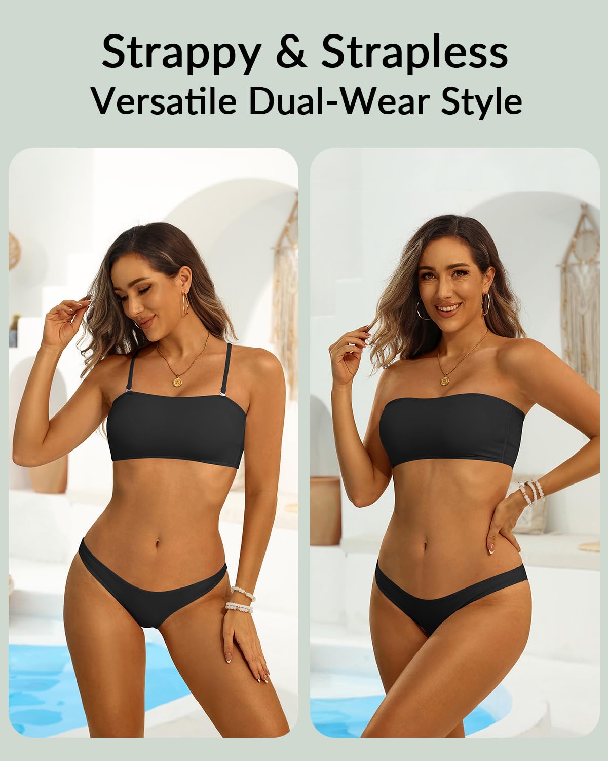 Aqua Eve Trägerloses Bikinioberteil für Damen, Bandeau-Badeoberteil, Tube-Top, Badeanzug-Oberteil
