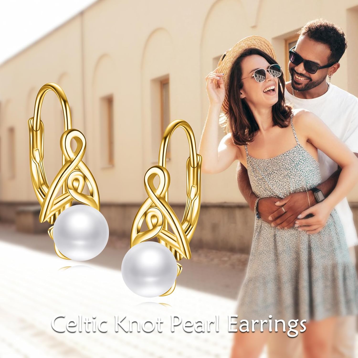 Pearl Earrings for Women 925 Sterling Silver Celtic Knot Leverback Earrings Pearl Jewelry Gifts for Girls