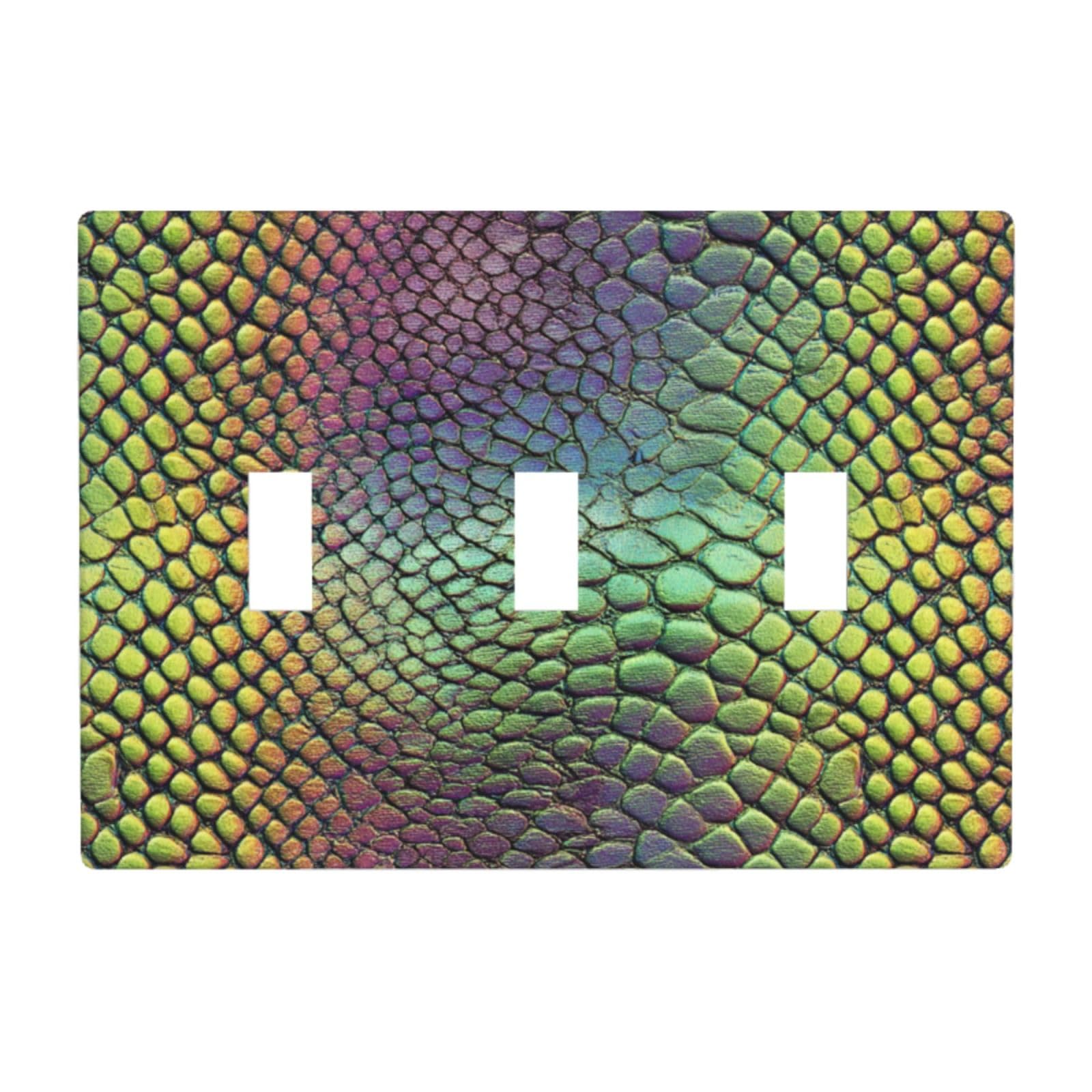 Iridescent Iguana Skin Pattern Light Switch Covers 3 Gang Triple Toggle Wall Plate Switchplate Electrical Faceplate for Bathroom Kitchen Bedroom Decor