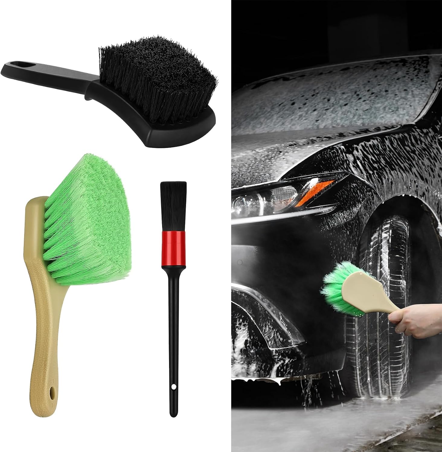 3PCS Wheel Rim & Tire Brush Set, Car Cleaning Supplies, Wheel Brushes for Cleaning Wheels, Universal Bendable & Durable C ar W heel Brush Set Car Accessories for Auto, RV, Truck, Motorcycle