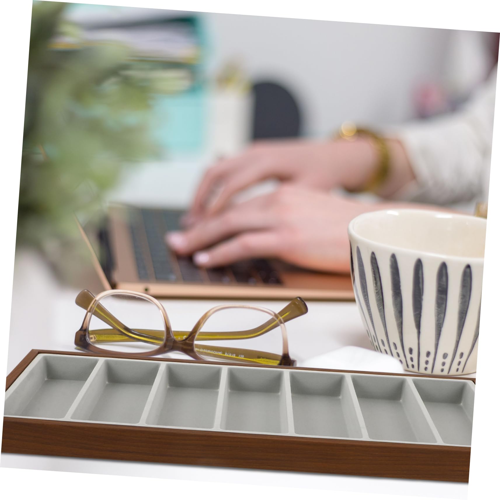 COLLBATH Bandeja Organizadora con 7 Compartimentos Gafas de Sol para Madera