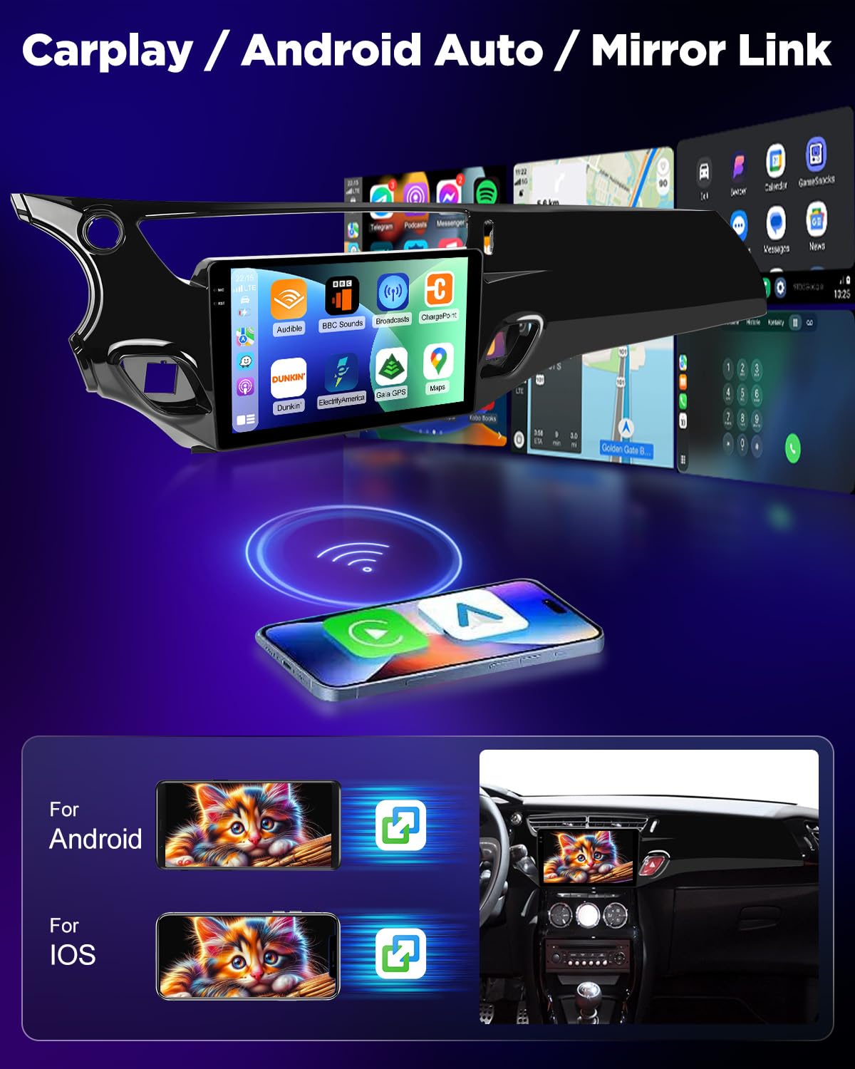 NHOPEEW 4+64G Android Autoradio per Citroën C3 2009-2016 con Wireless Carplay e Android Auto - Schermo incell da 9 pollici Supporto WiFi GPS Comandi al volante + Telecamera di retromarcia, Canbus