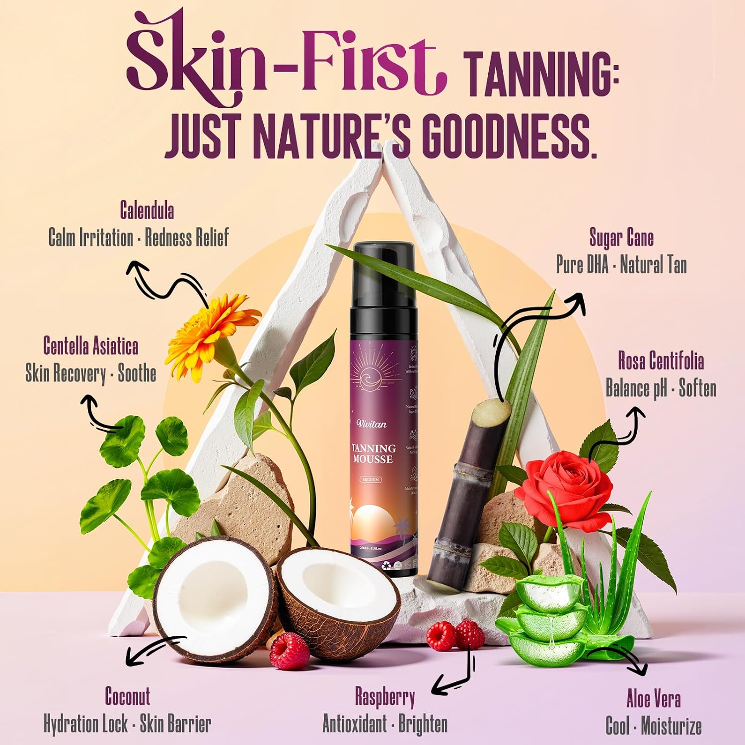 Self Tanner Mousse for Women - Medium Bronze Sunless Tanning Foam with Fake Tan Mitt & Strap, Buildable Natural Glow, Aloe Vera & Coconut, Vegan, Streak-Free, Odorless (8.5 Fl Oz)