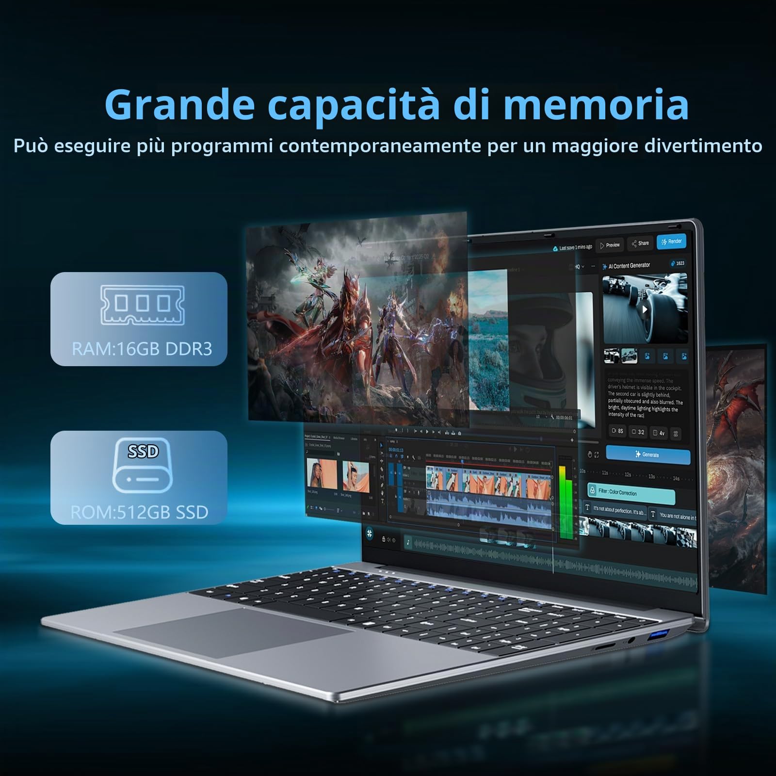 15,6 Pollici PC Portatile Core i5 7Y54 Processore, Notebook 16GB RAM 512GB SSD, Office 365 Win11 Laptop 1920*1080 FHD Schermo, Computer Portatile Tastiera Numerico Retroilluminata Mini-HDMI USB3.0