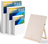 LEYEMO Canvas & Easel Set: 6 Pack Acid-Free Stretched Canvases (6x8, 8x10, 9x12) + Tabletop Wooden Easel for Oil Acrylic Painting