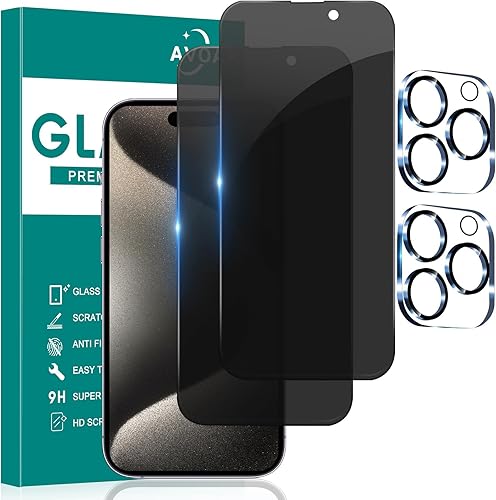 AVOAR Paquete de 3 protectores de pantalla para iPhone 15 Pro, 6.1 pulgadas HD de vidrio templado transparente compatible con fundas de pantalla