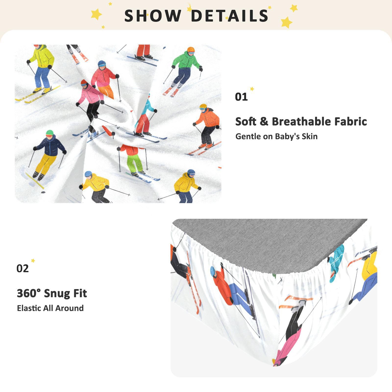 Skiing Sport - Sábanas para cuna de bebé para niños y niñas, de algodón, suave, transpirable, para decoración de guardería, 1 paquete de cuna para ni?o