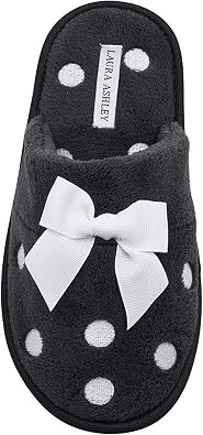 Laura Ashley Ladies Embroidered Soft Terry Plush Scuff Slipper