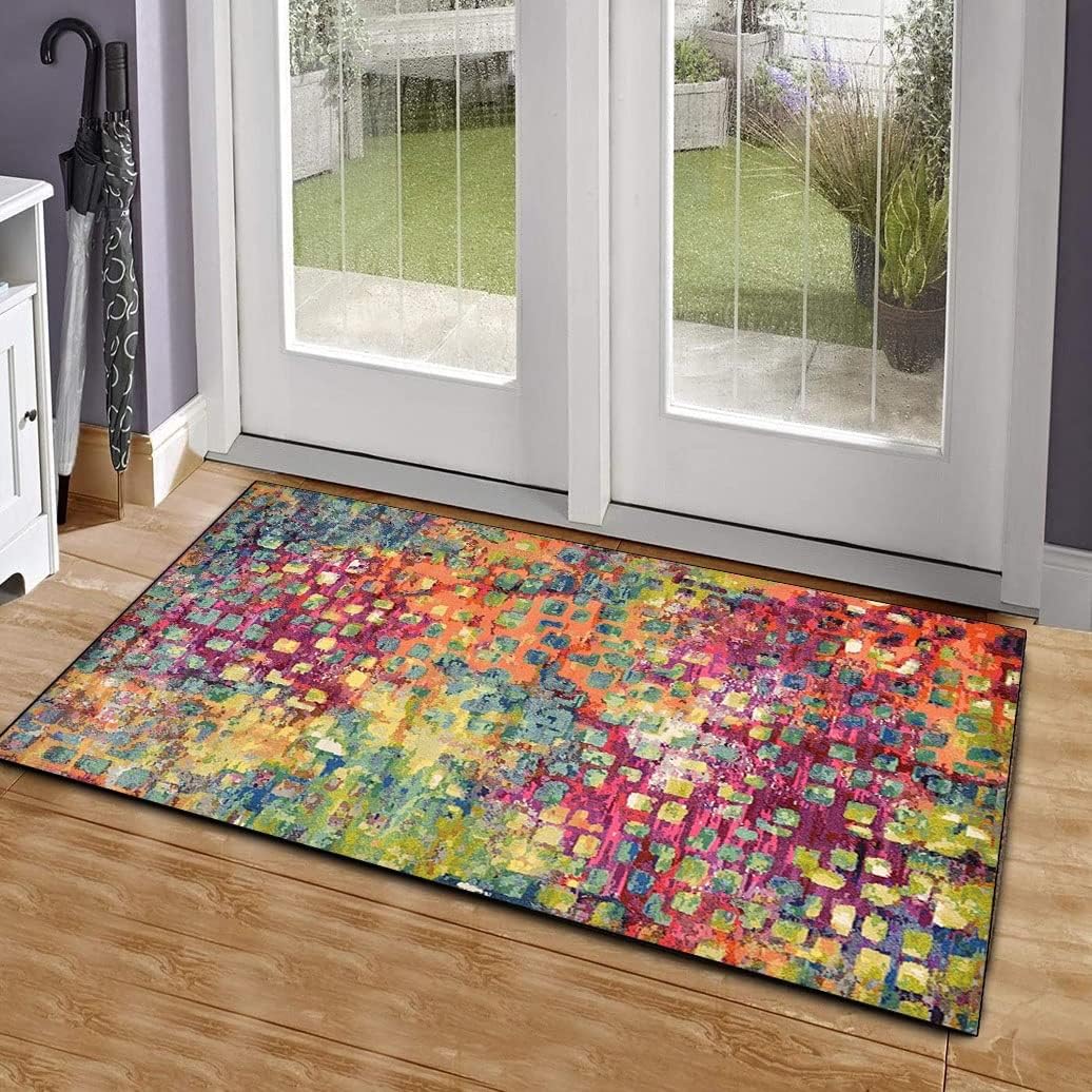 Runner Rugs for Hallway Pink 2'3" X2' Abstract Non-Slip Washable Kitchen Long Carpet, Indoor Corridor Short Pile Entrance Decor Mat