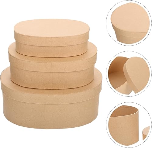 Miniatura 2 de Hemoton 3 cajas de regalo de papel kraft con tapas, forma ovalada, cajas de recuerdos de fiesta, golosinas, postres para fiestas, bodas, cumpleaños,
