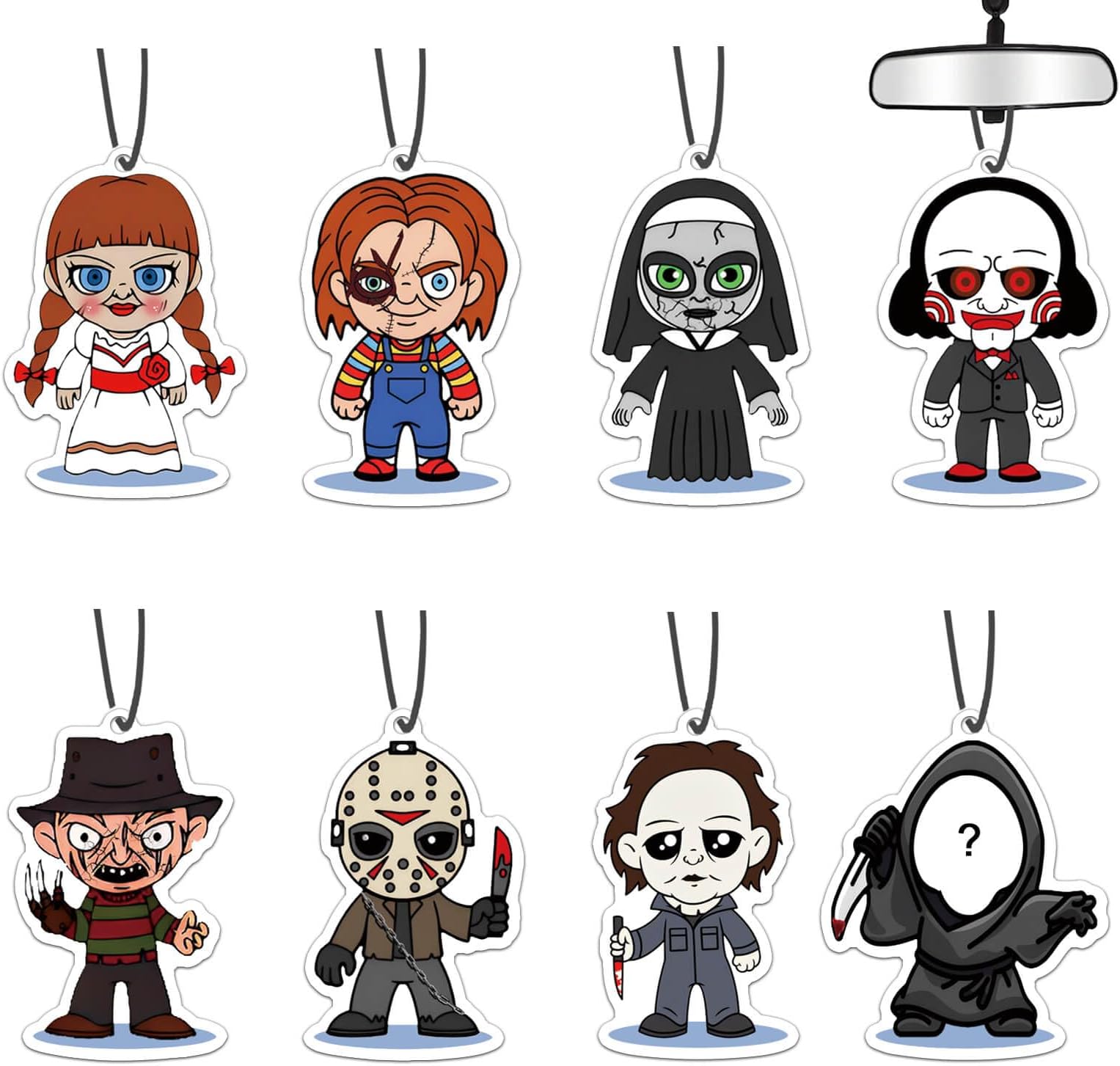 Car Air Fresheners Horror Movie Merchandise Halloween Gifts Classic Character Pendant 8 PCS, Car Accessories Decoration RearviewMirror Hanging for Men Women Movie Fan Lover Scary Party New Blk Ice