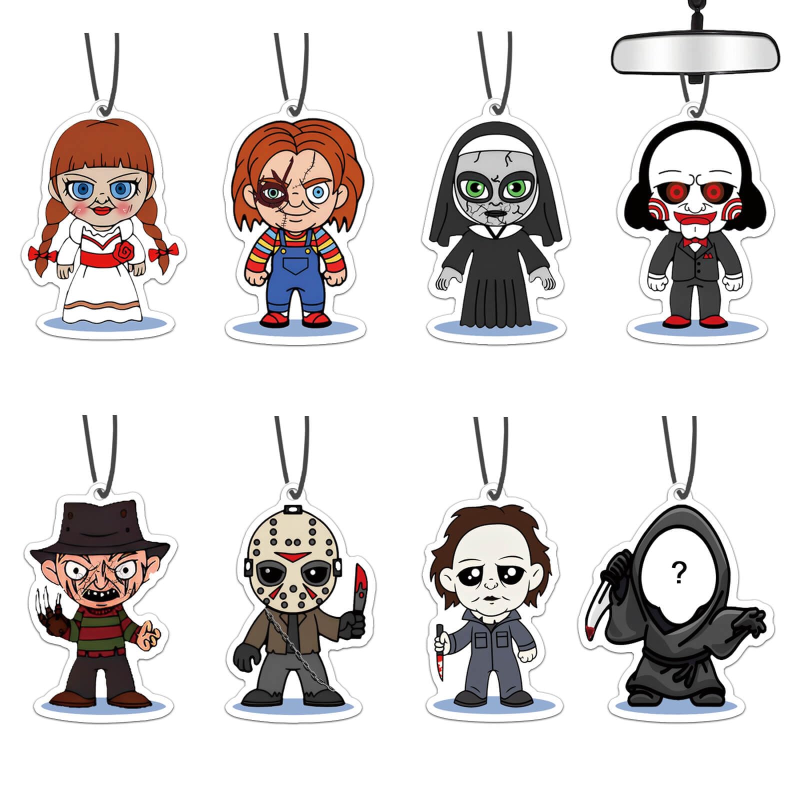 Car Air Fresheners Horror Movie Merchandise Halloween Gifts Classic Character Pendant 8 PCS, Car Accessories Decoration RearviewMirror Hanging for Men Women Movie Fan Lover Scary Party New Blk Ice