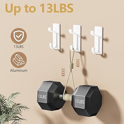 Miniatura 6 de Ganchos de pared autoadhesivos blancos, paquete de 4 ganchos adhesivos para montaje en pared, soporta 13 libras para ropa, toallas, batas, llaves,