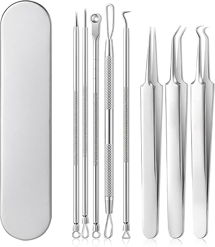 Kit de 8 herramientas para eliminar puntos negros, juego de eliminación de acné de acero inoxidable de grado médico con pinzas y agujas, extractor