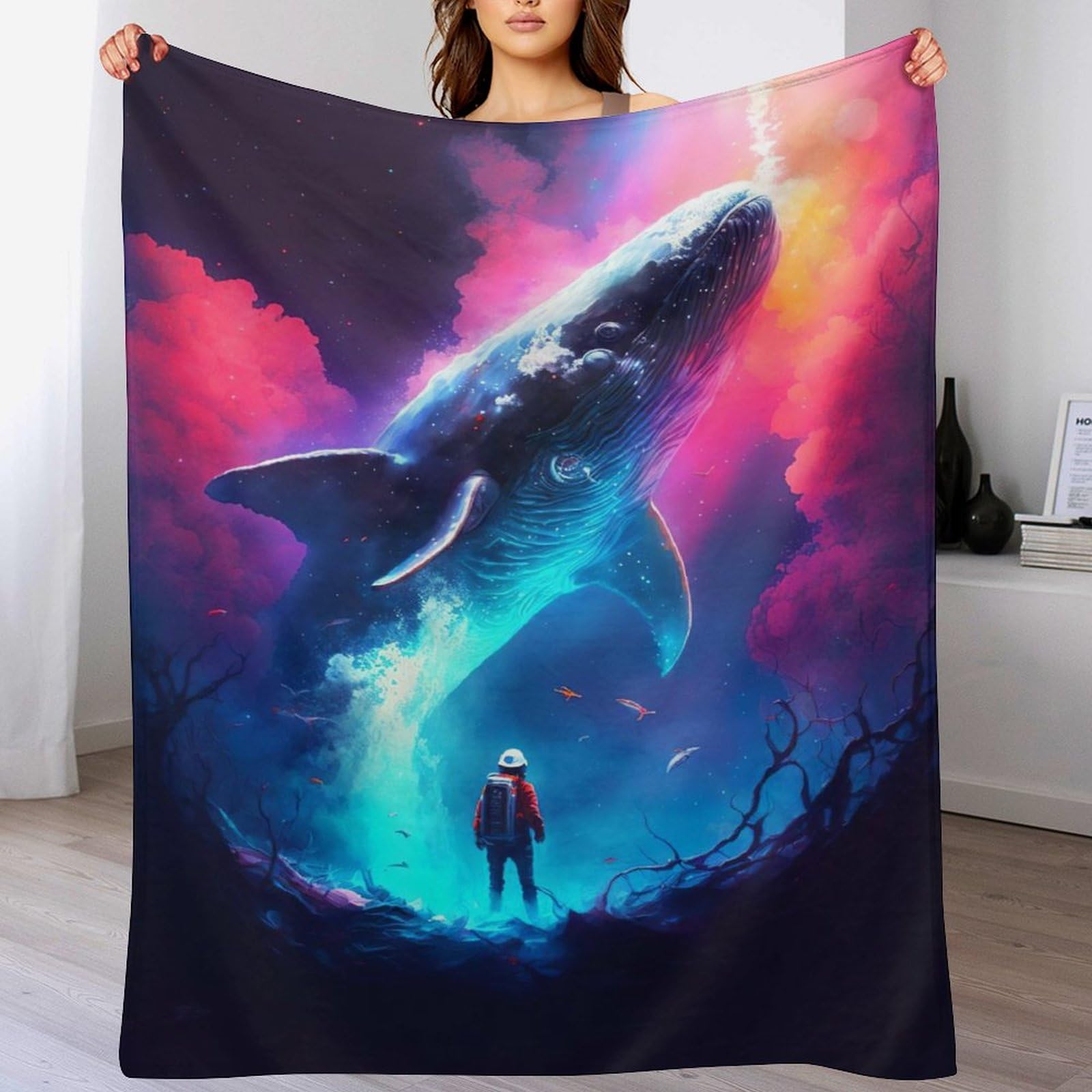 Couverture baleine en flannel pour un salon cosy en famille 130x180