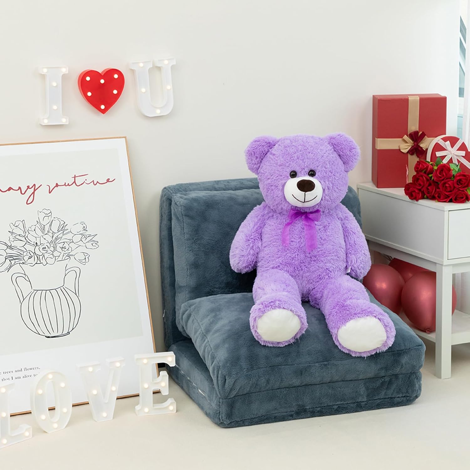 HollyHOME Big Teddy Bear Stuffed Animal Large Teddy Bear Cuddly Plush Toy for Girlfriend Kids 36 inches Purple - Image 3