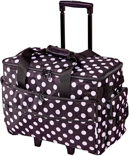 Large Sewing Machine Trolley Bag on Wheels in a Durable Black Fabric with White Spots, 51 x 38 x 28cm, Birch 006106/BW