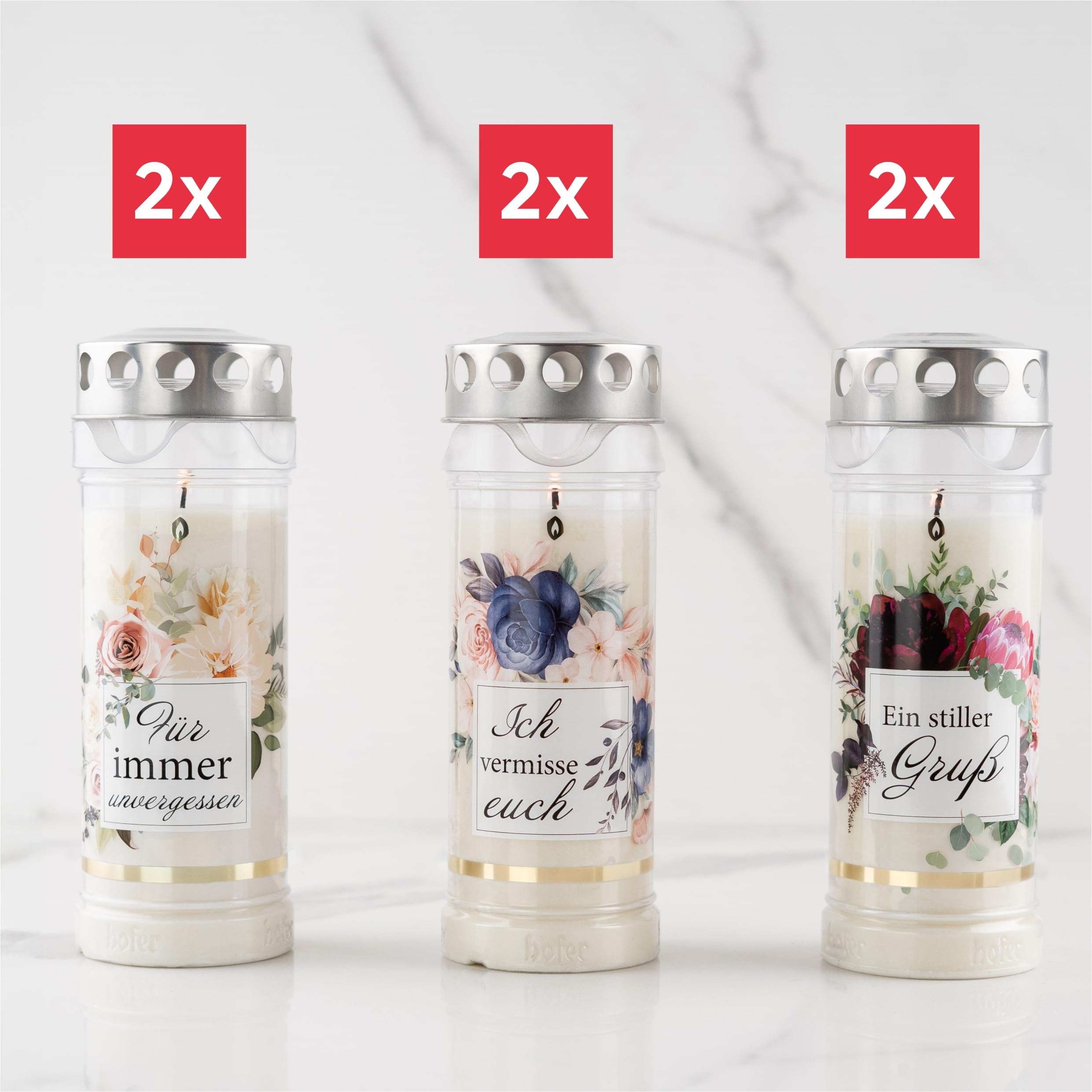HOFER świece nagrobne, znicz, czas palenia ok. 7 dni, Family Select, 6 szt.