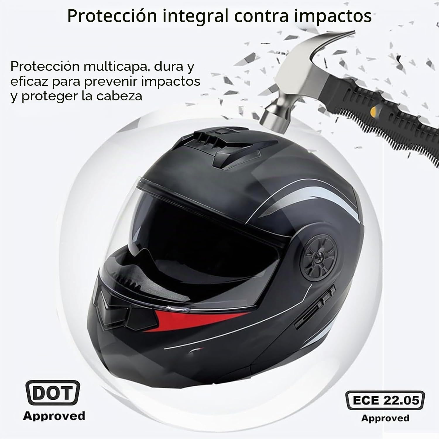 Casco De Moto Modular Bluetooth,Integrado Casco Moto Cascos Integrales,ECE/Dot Homologado con Doble Visera,Adecuado para Hombres Y Mujeres Adultos E,L=(59-60cm)