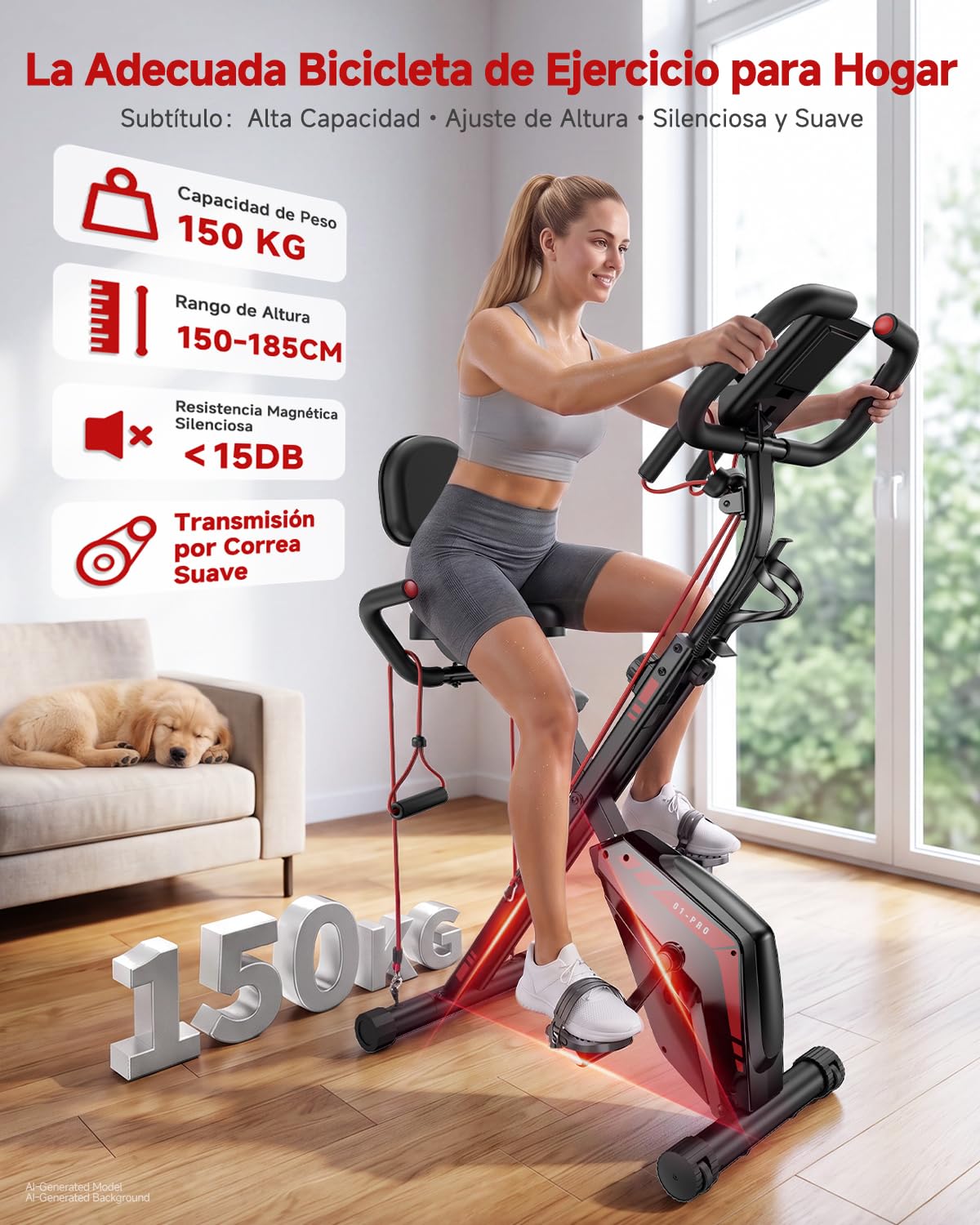 Dskeuzeew Bicicleta estática plegable con resistencia magnética y LCD & APP