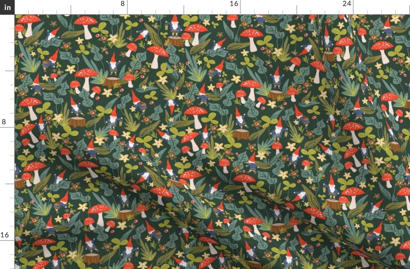 Spoonflower Fabric - Woodland Gnomes Gnome Garden Mushroom Mushrooms Printed on Organic Cotton Sateen Fabric by The Yard - Sewing Quilting Apparel Home Decor