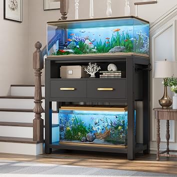 EOSVALO 20-29 Gallon Aquarium Stand with Stable Metal Frame & Power Outlet, Heavy-Duty Fish Tank Stand with Waterproof Mat, 550LBS Capacity Storage Cabinet, Black