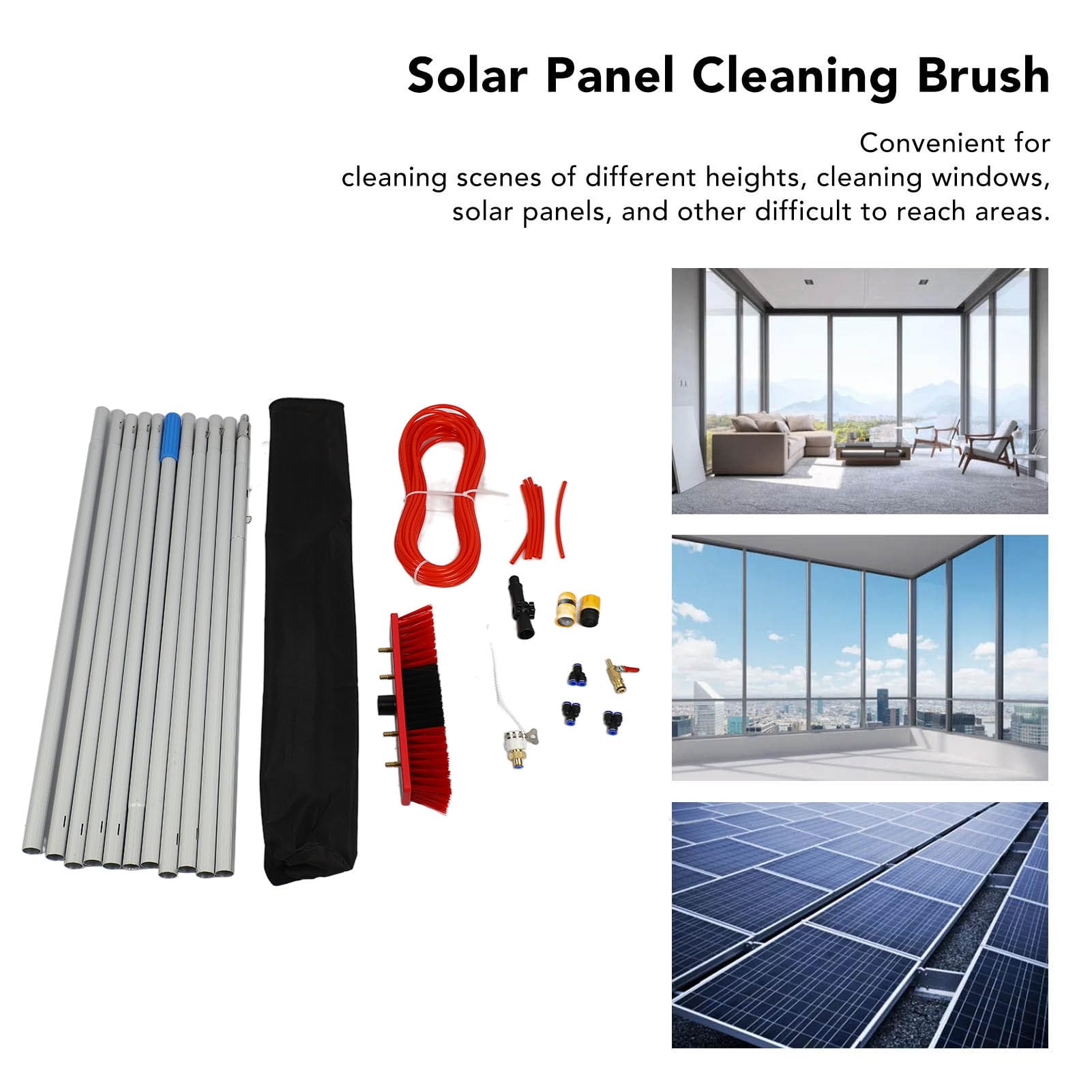 FLEXMAN Set di Pennelli per Pulizia del Pannello Solare, Kit di Pulizia Delle Finestre con Palo Lungo, Detergente per Finestre All'Aperto, Kit Polare Alimentato con Acqua Telescop