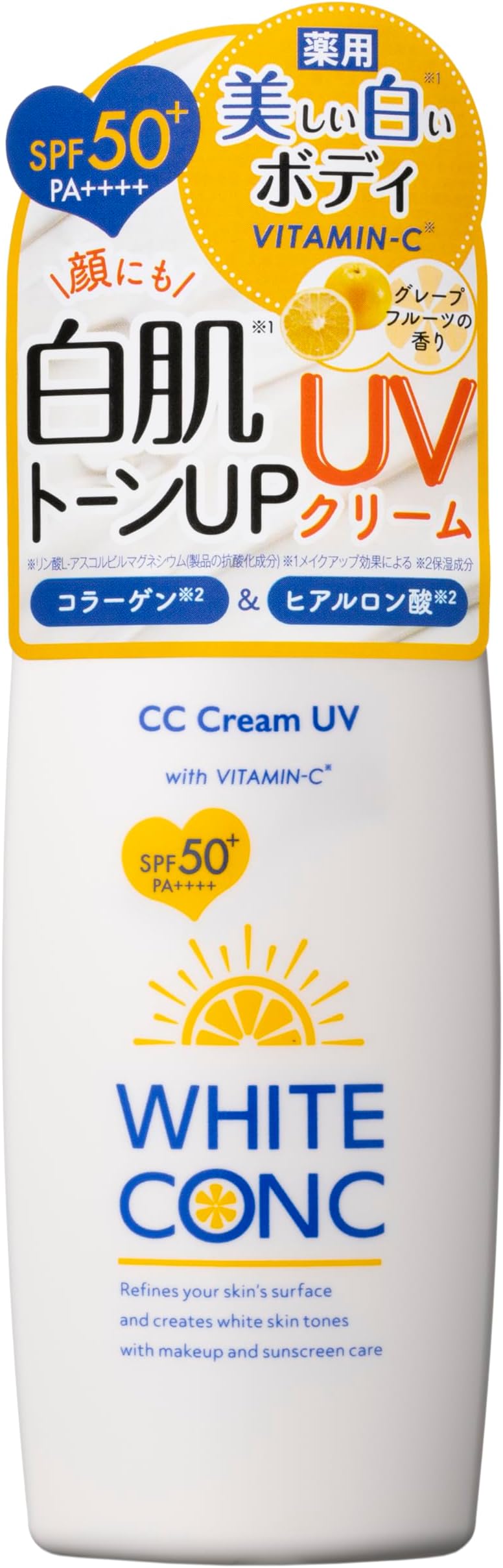 White Conch White CC UV II 2.6 oz (75 g) SPF50+ PA++++ Sunscreen Whitening Tone Up CC Cream for Whole Body and Face, Grapefruit Scent, Moisturizing, Genuine Quasi-Drug Product