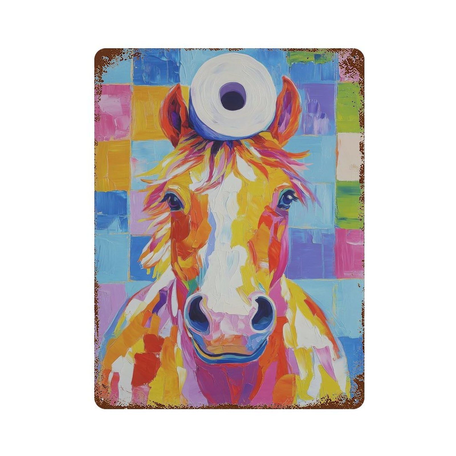 Garage Style Horse with Toilet Paper Rustic Tin Plaque 15.7"x11.8", Industrial Home Decor for Bar And Workshop
