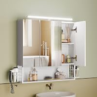 VASAGLE Armadietto da Bagno con Luce LED, Spina