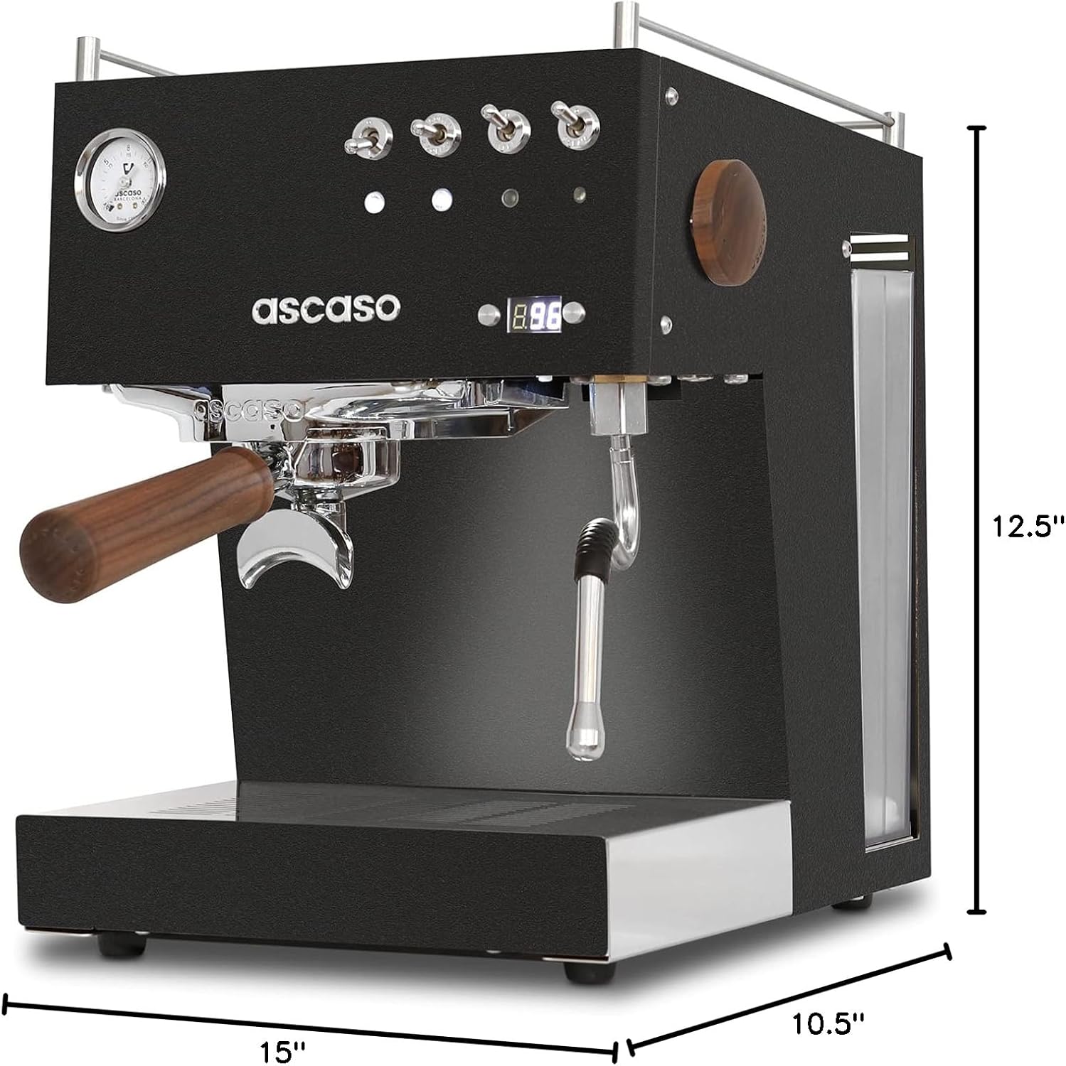 Ascaso Steel UNO PID Espresso Machine with dimensions