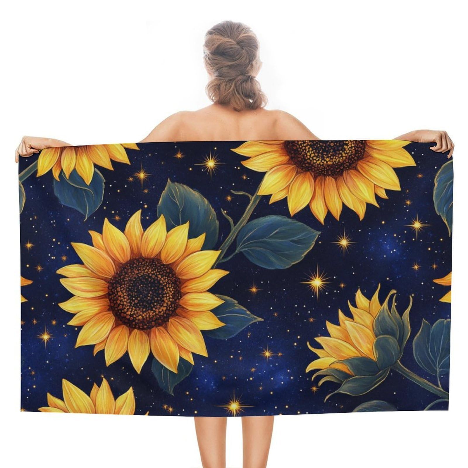 LSRCPD Sunflower And Night Sky Beach Towel Sand Free Microfiber Large Shower Towels Multipurpose Absorbent for Bathroom Pool 130x80 CM