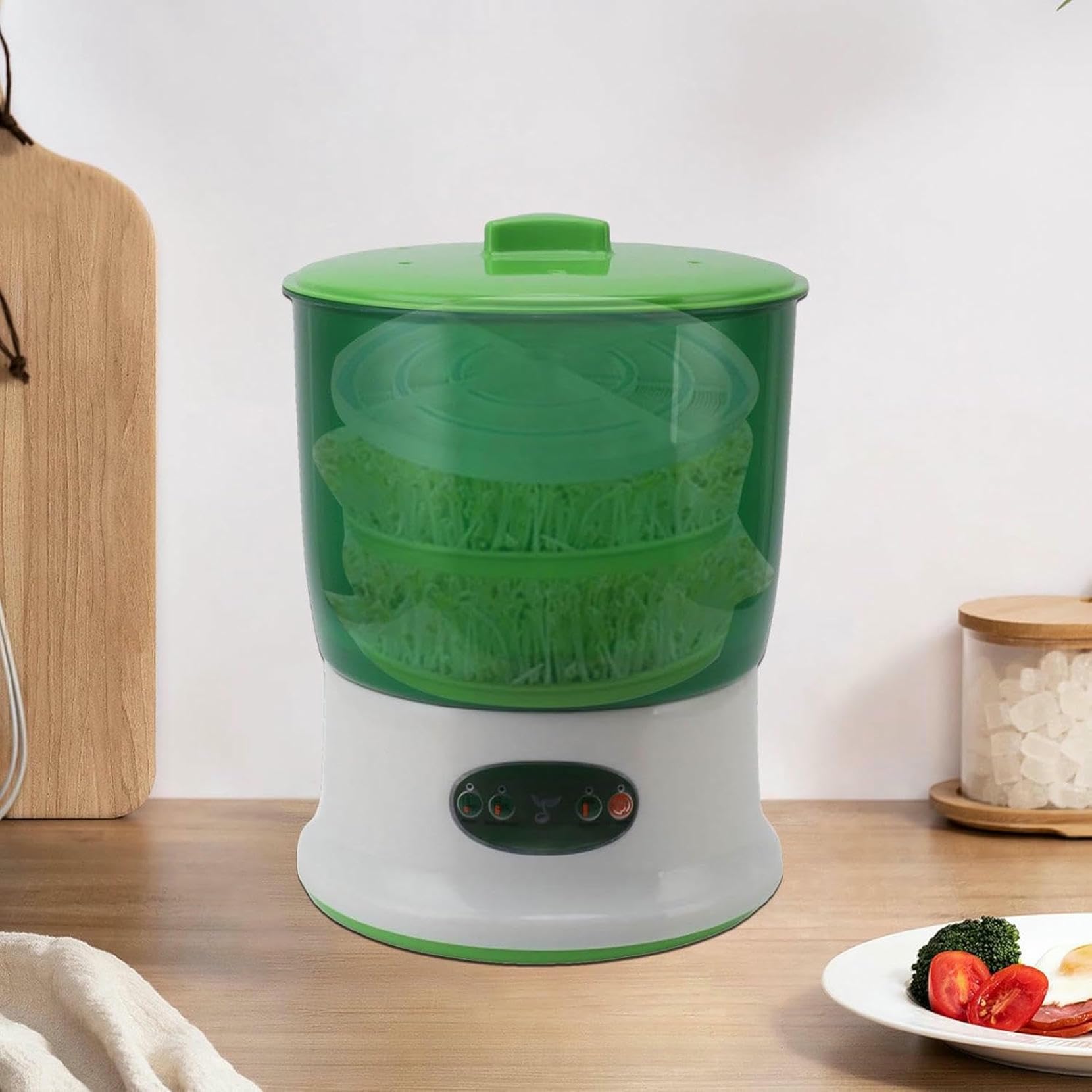 Máquina automática de Cultivo de brotes de Soja | 2 Capas de brotes de Soja | Germinador de Gran Capacidad y Placa de presión para brotes de rábano, Hierba de Trigo y brócoli
