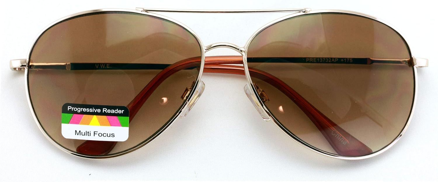 V.W.E. Metal Tear Drop Progressive No Line Reading Glasses Tri-Focal Reader Outdoor Sunglasses - Image 3