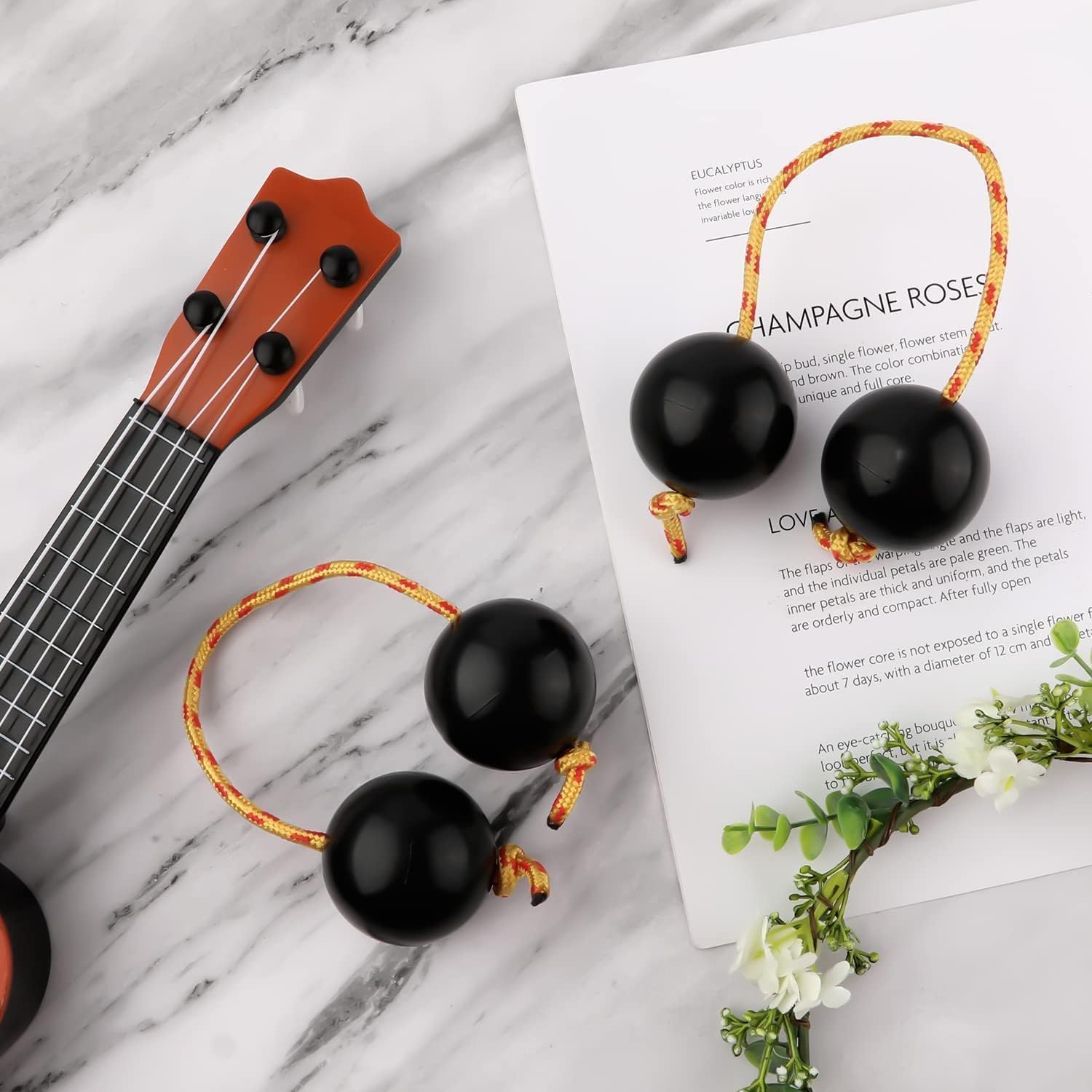 Zhenghebuy Aslatuas Rhythmic Ball,2 Pair Kashaka Aslatua Shaker Instrument,Music Egg Shaker,Double Gourd Percussion,Asalato Fingertip Drum Balls - Image 2