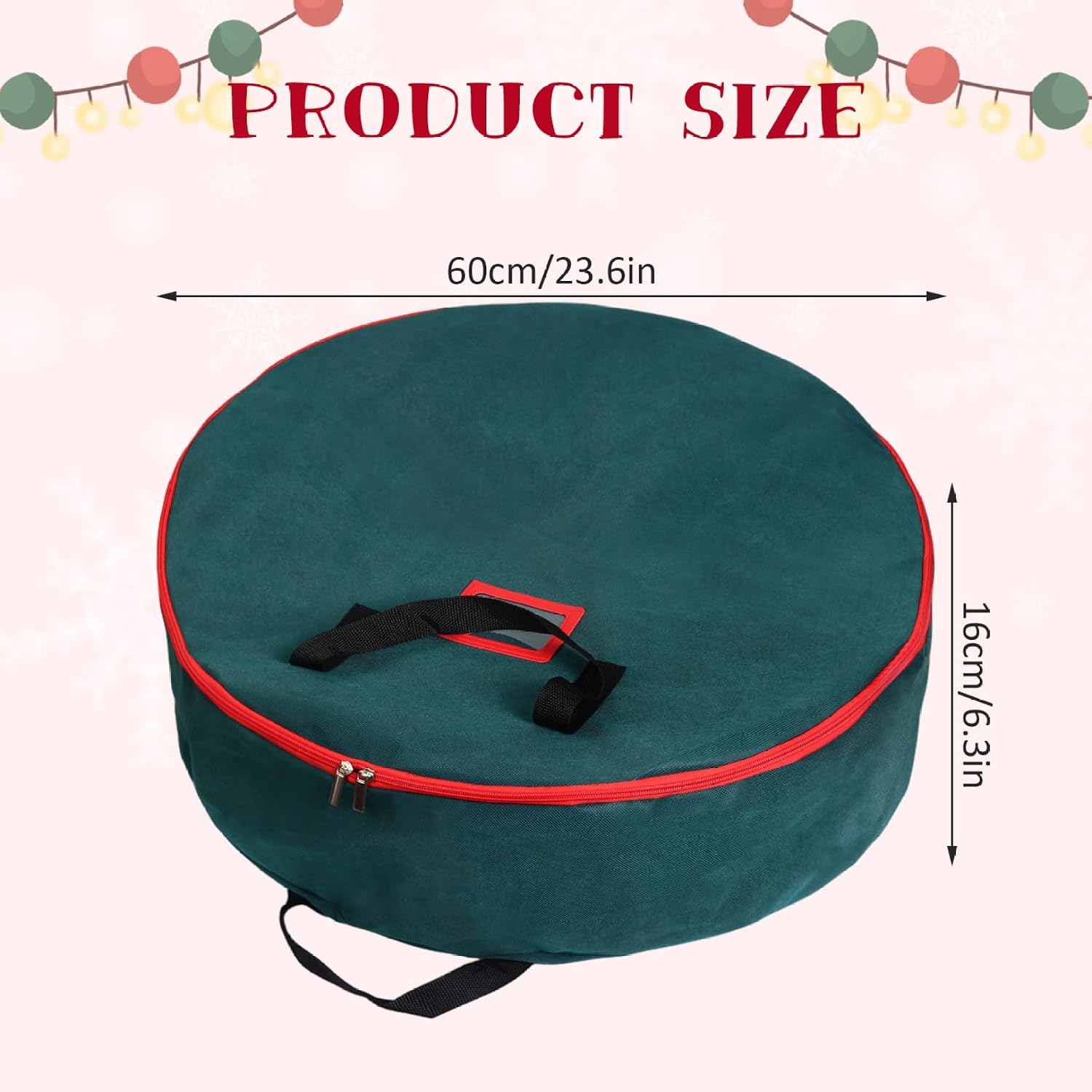 Christmas Wreath Storage Bag 23.6x6.3in Waterproof Round Wreath Container with Handle Double Zipper for Holiday Xmas Garland Decorations Storage