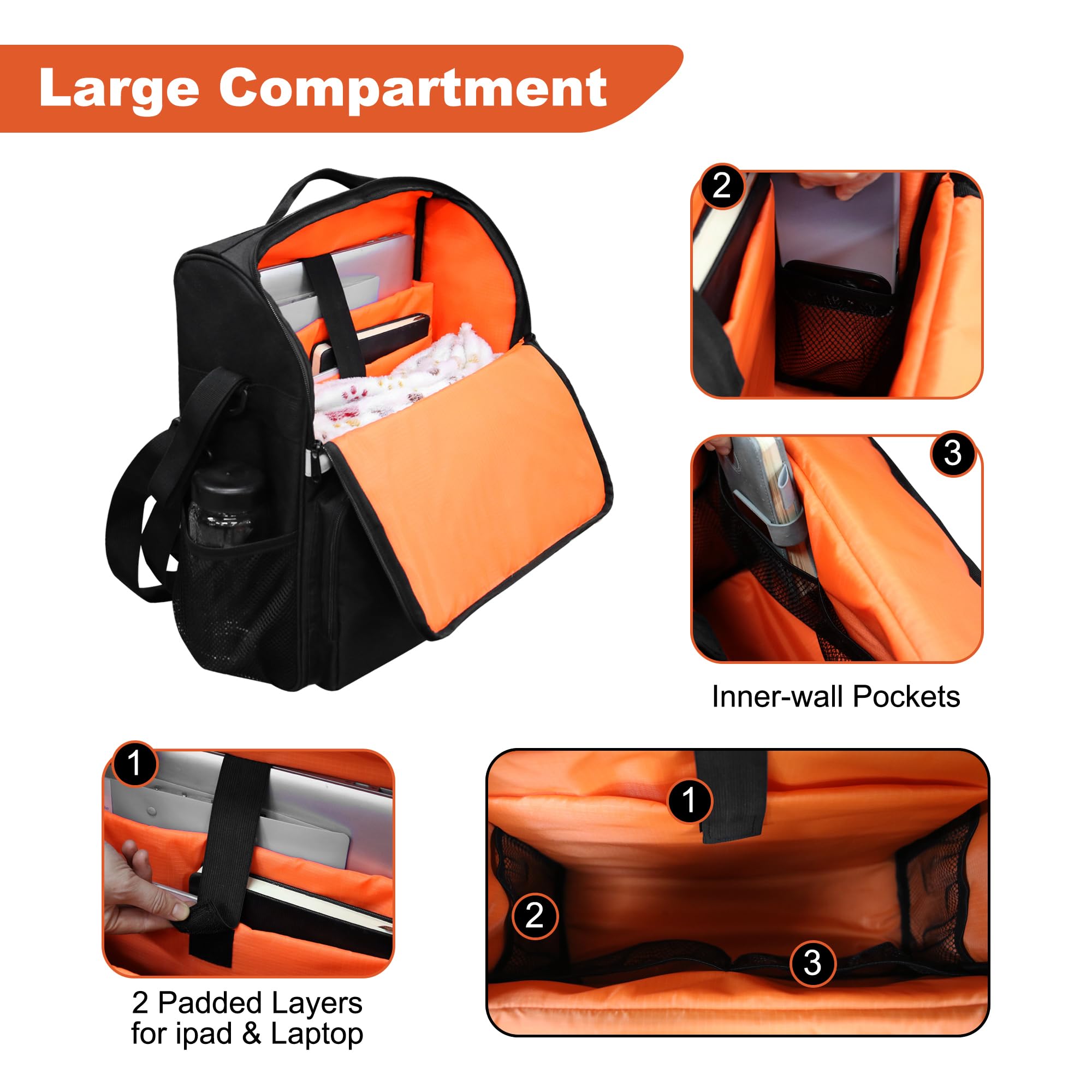 Mochila para silla de ruedas, bolsas para colgar en la parte posterior para usuarios de sillas de ruedas, bolsa impermeable para accesorios de silla de ruedas con tiras reflectantes (negro)